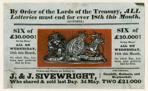 Advertisement for Last Lottery, 1826 by English School