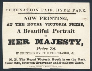 Advertisement for Printed Portraits of Queen Victoria by English School