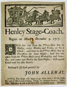 Advertisement for the Henley Stage Coach, 1717 by English School