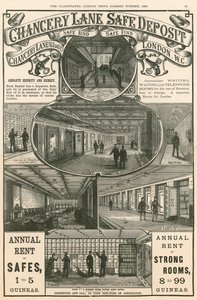 Advertising for the Chancery Lane Safe Deposit, 61-62 Chancery Lane, London by English School