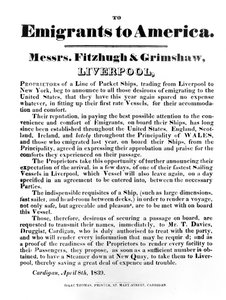 Advertisment for Packet Ships to America, 1839 by English School