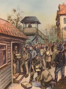 Allied prisoners of war receiving Red Cross parcels at a German POW camp, World War II