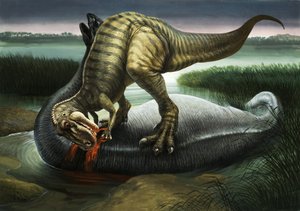 Allosaurus Eating an Apatosaurus by English School