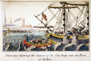 Americans Throwing the Cargoes of the Tea Ships into the River at Boston by English School