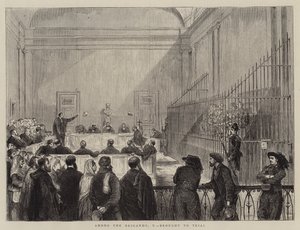 Among the Brigands, V, brought to Trial (engraving) by English School