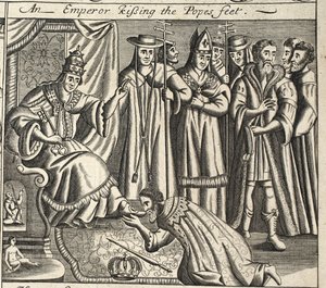 An Emperor kissing the Pope
