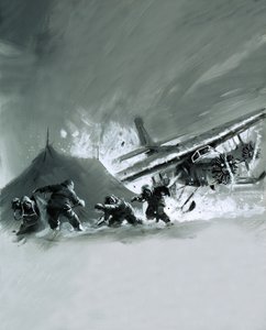 An aircraft lands badly on the polar icecap by English School