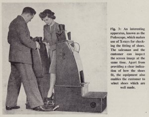 An interesting apparatus, known as the Pedoscope, which makes use of X-rays for checking the fitting of shoes (litho)