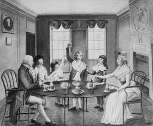 An Interior with a Lady and Gentleman Seated at a Table with Their Four Children Standing Beyond It, c.1780