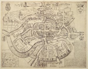 Ancient City Map of Bristol and its Suburbs, printed, coloured and sold by Robert Walton by English School