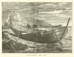Ancient Danish Viking Ship by English School