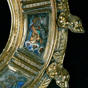 Angel playing a wind instrument, detail from the crozier of William of Wykeham by English School