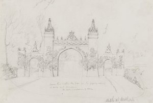 Arch at Wothorp, Cambridgeshire, erected to welcome Queen Victoria and Prince Albert en route to Burghley House by English School