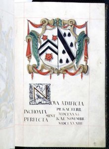 Coat of Arms from a New Buildings Benefaction Book, Oxford by English School