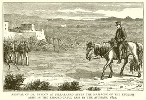 Arrival of Dr. Brydon at Jellalabad after the Massacre of the English Army in the Khoord-Cabul Pass by the Afghans, 1842 by English School