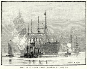Arrival of the Great Eastern at Trinity Bay (engraving) by English School
