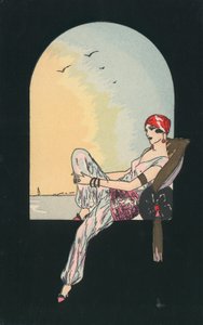 Art Deco Image of a Woman Reclining in a Window Seat
