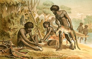 Australian Aborigines preparing a meal by English School
