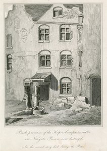 Back premises of the Keepers Compartment in Newgate Prison. In the second story died the poet Richard Savage