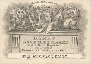 Baker, Breeches Maker, 219 Piccadilly, Trade Card by English School