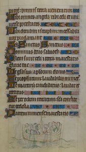 Thomas Becket and companions crossing the Channel in a boat as they travel into exile in France, illustration from the 