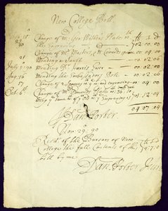 Bill from Daniel Porter to New College, 1690