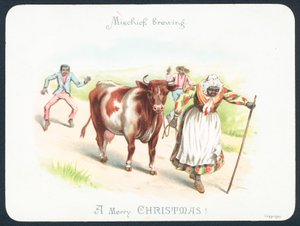Black Woman leading Cow by English School