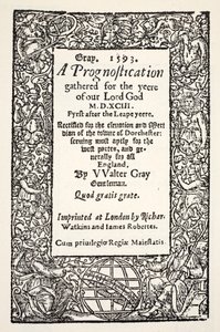 Border with the globe at the foot, a Prognostication by Walter Gray, 1593 by English School