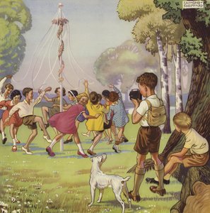 Boy Filming Children Dancing Around a May Pole by English School