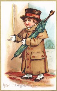 Boy holding umbrella at door