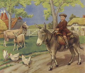 Boy Riding a Donkey in the English Countryside