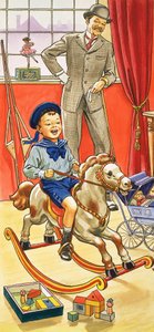 Boy Riding a Rocking Horse by English School