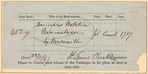 British Museum, Book Order Slip, 23 November [18?]47