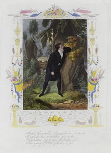 Valentine card with an image of a distressed man standing by the trunk of a tree