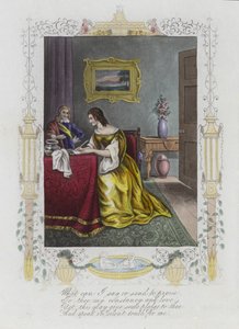 Valentine card with an image of a woman writing a letter at a desk