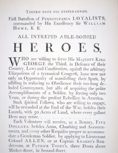 British recruitment poster for the First Battalion of Pennsylvania Loyalists, during the American Revolutionary War by English School