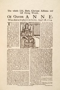 Broadside published on the death of Queen Anne, on Sunday 1st August 1714