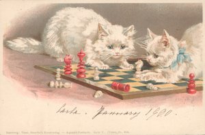 Cats Playing Chess by English School