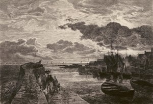 Cellardyke Harbour, etched by Chauvel, after Sam Bough by English School