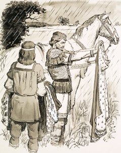 Charlemagne inspecting cloaks by English School