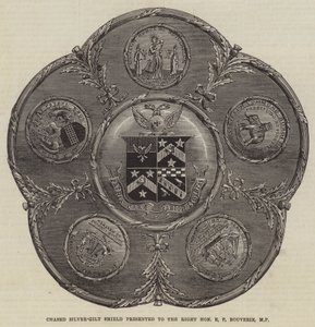 Chased Silver-Gilt Shield presented to the Right Honourable E P Bouverie, MP