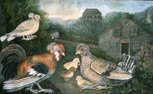Chicken and Doves near a Farm by English School