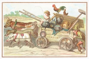Child driving cart, Christmas Card by English School