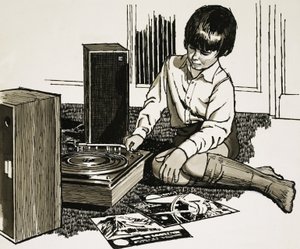 Child playing a record player