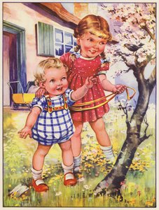 Children in the Garden with a Blackbird