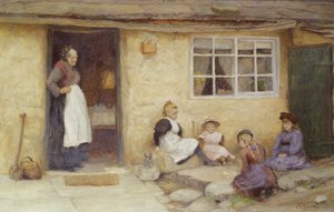 Children Playing Dice by a Cottage by English School