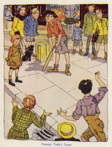 Children Playing Cricket in the Street by English School