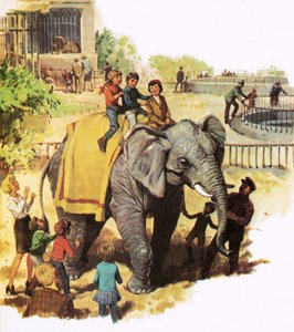 Children Riding Jumbo at the London Zoo