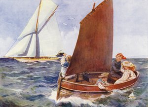 Children sailing and watching a passing yacht by English School