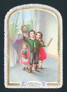 Children with wreath and flowers by English School